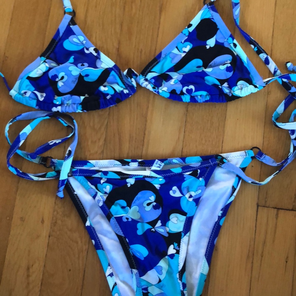 Emilio Pucci blue triangle string bikini, size 40